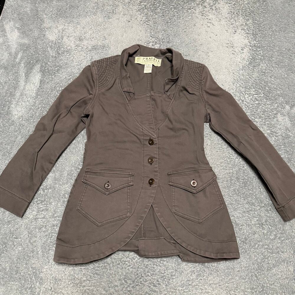 Prairie Underground Slim Blazer Jacket Womens XS Gray Twill Organic Cotton